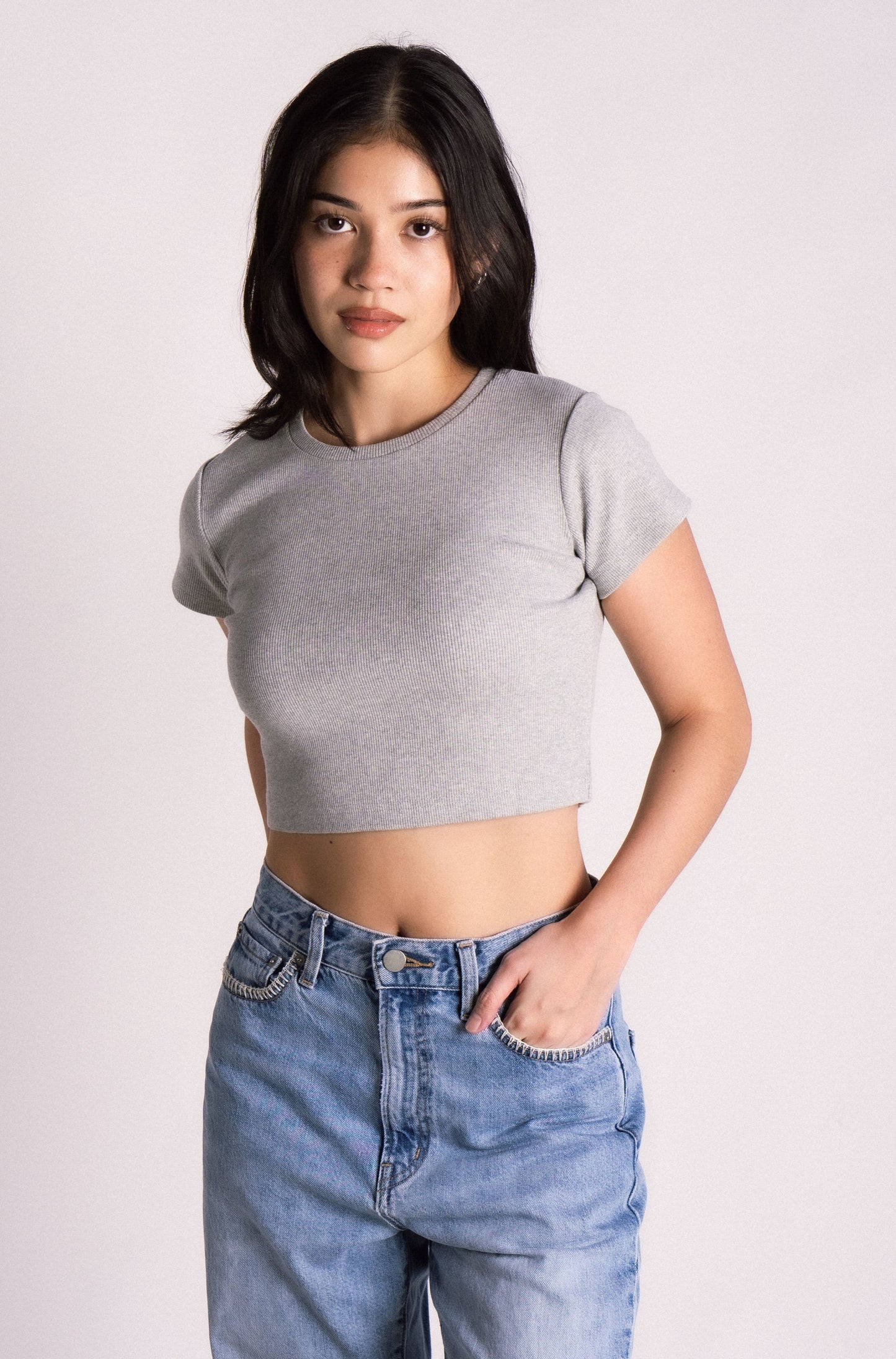 Thick ribbed crop t-shirt baby tee grey