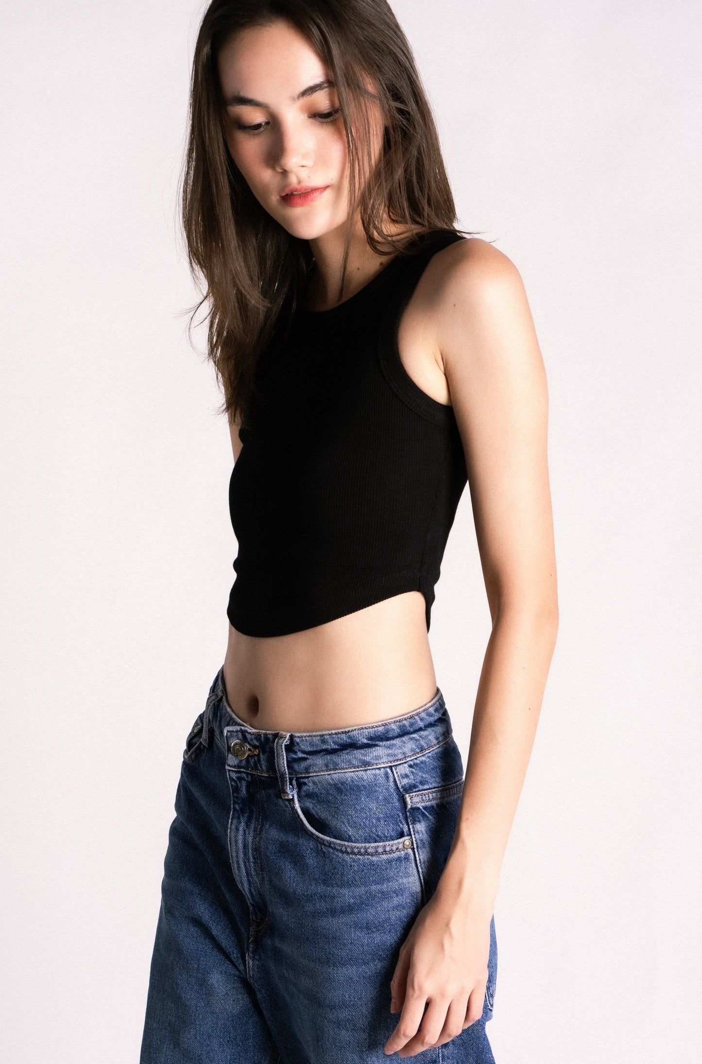 Thick ribbed high neck swing tank black