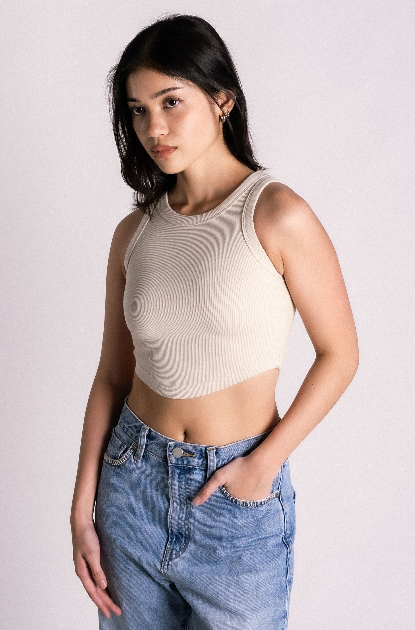 Thick ribbed high neck swing tank tan beige nude