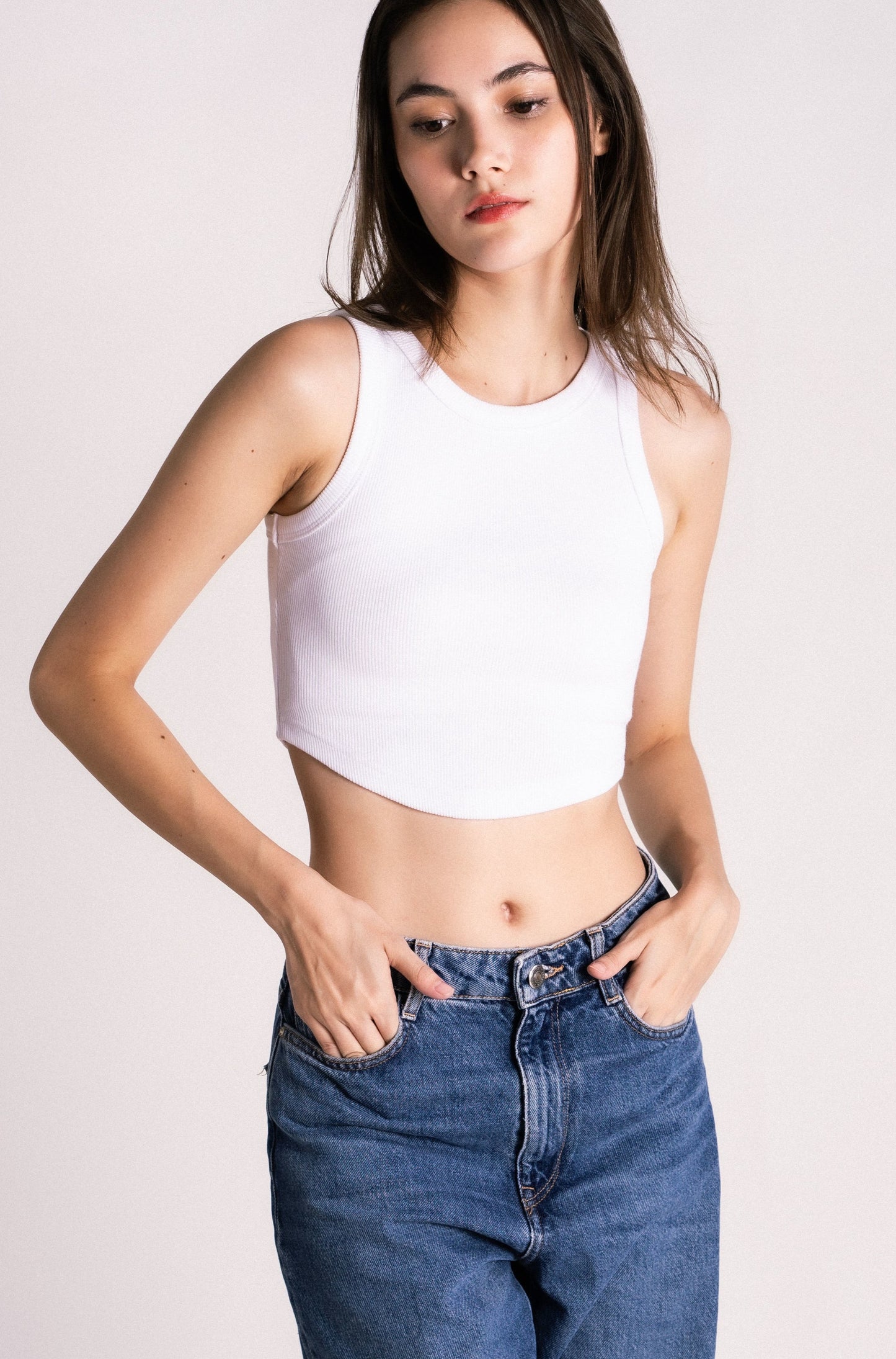 Thick ribbed high neck swing tank white