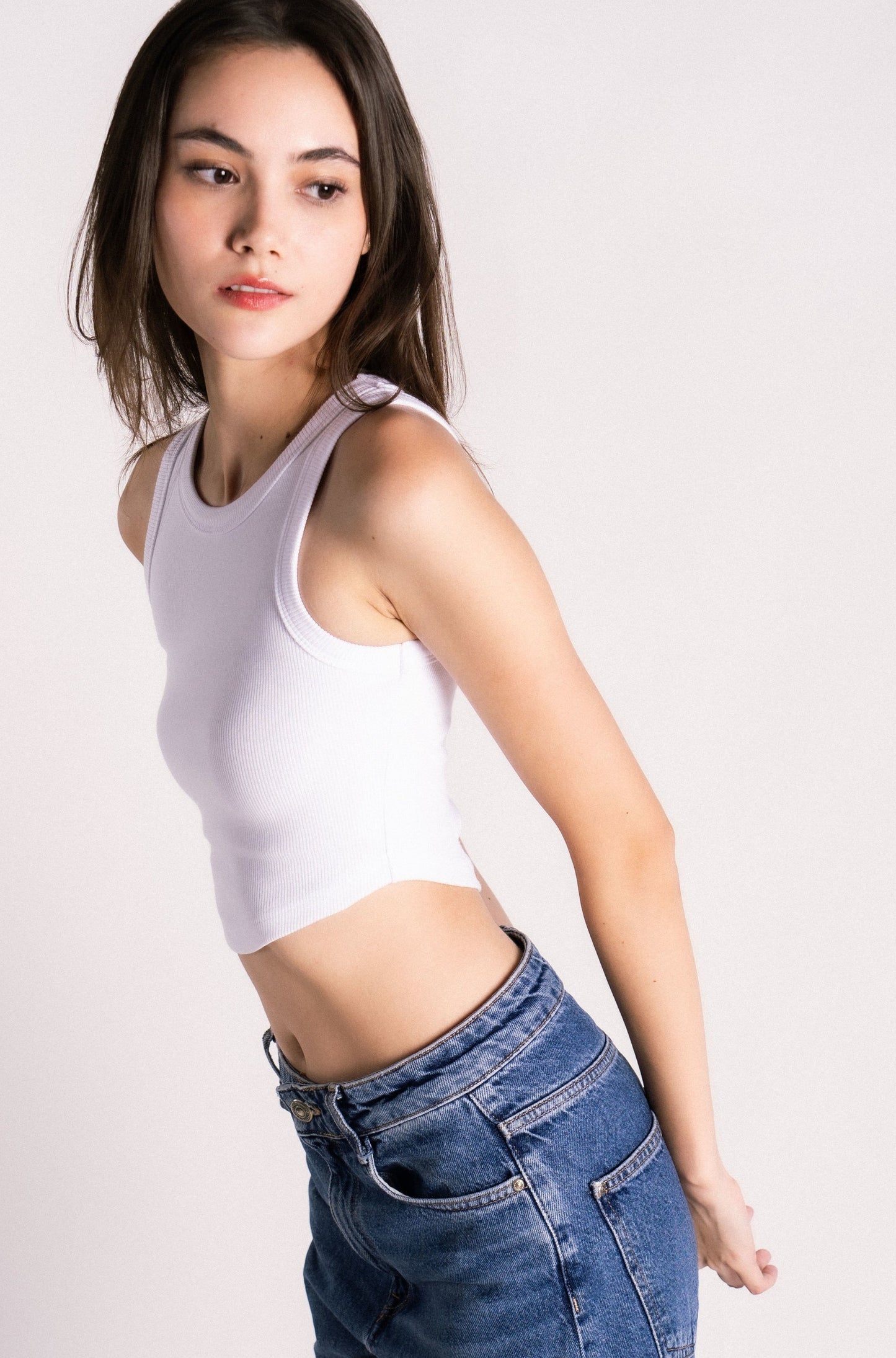 Thick ribbed high neck swing tank white