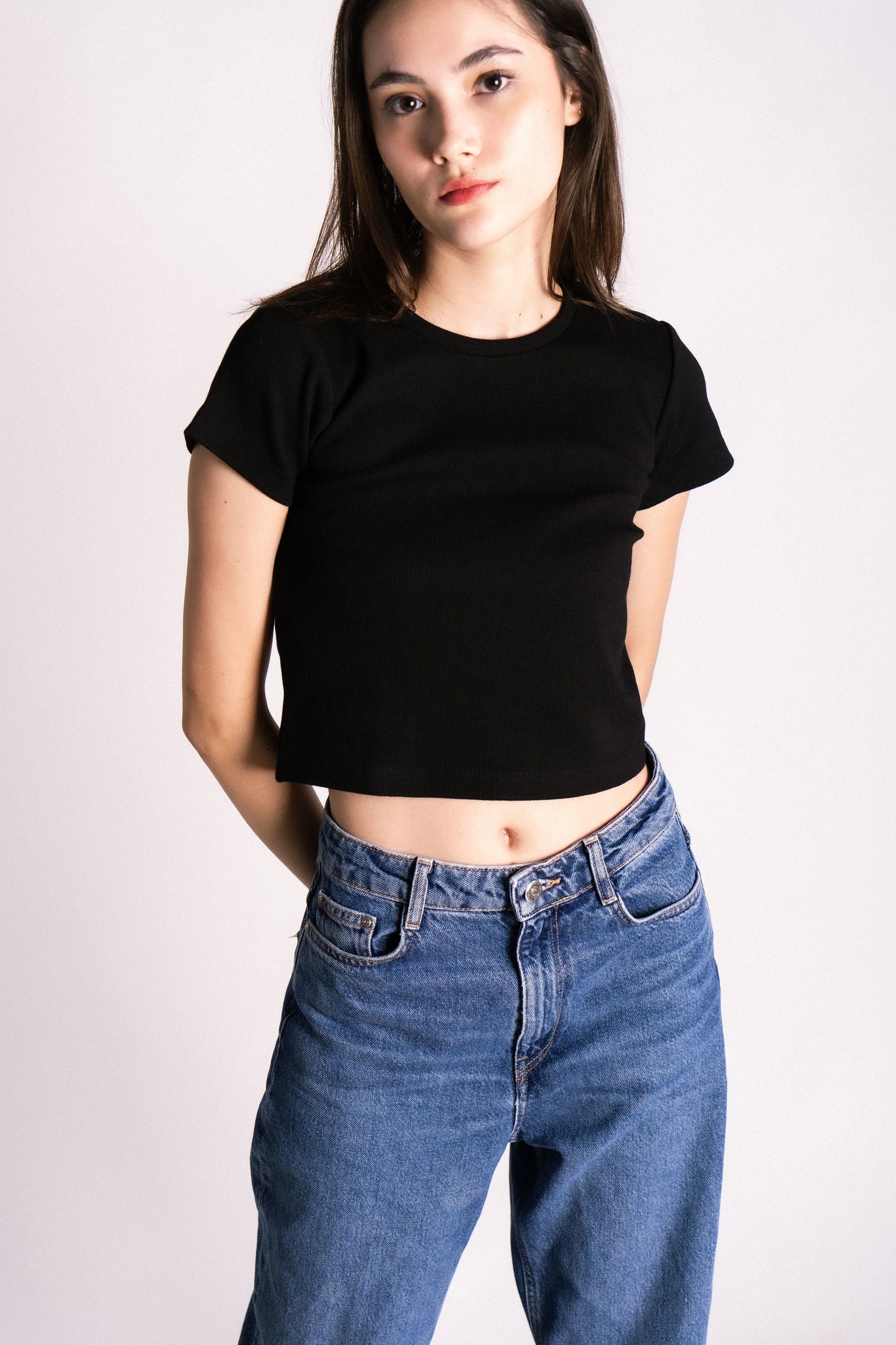 thick ribbed cap sleeve t-shirt baby tee black