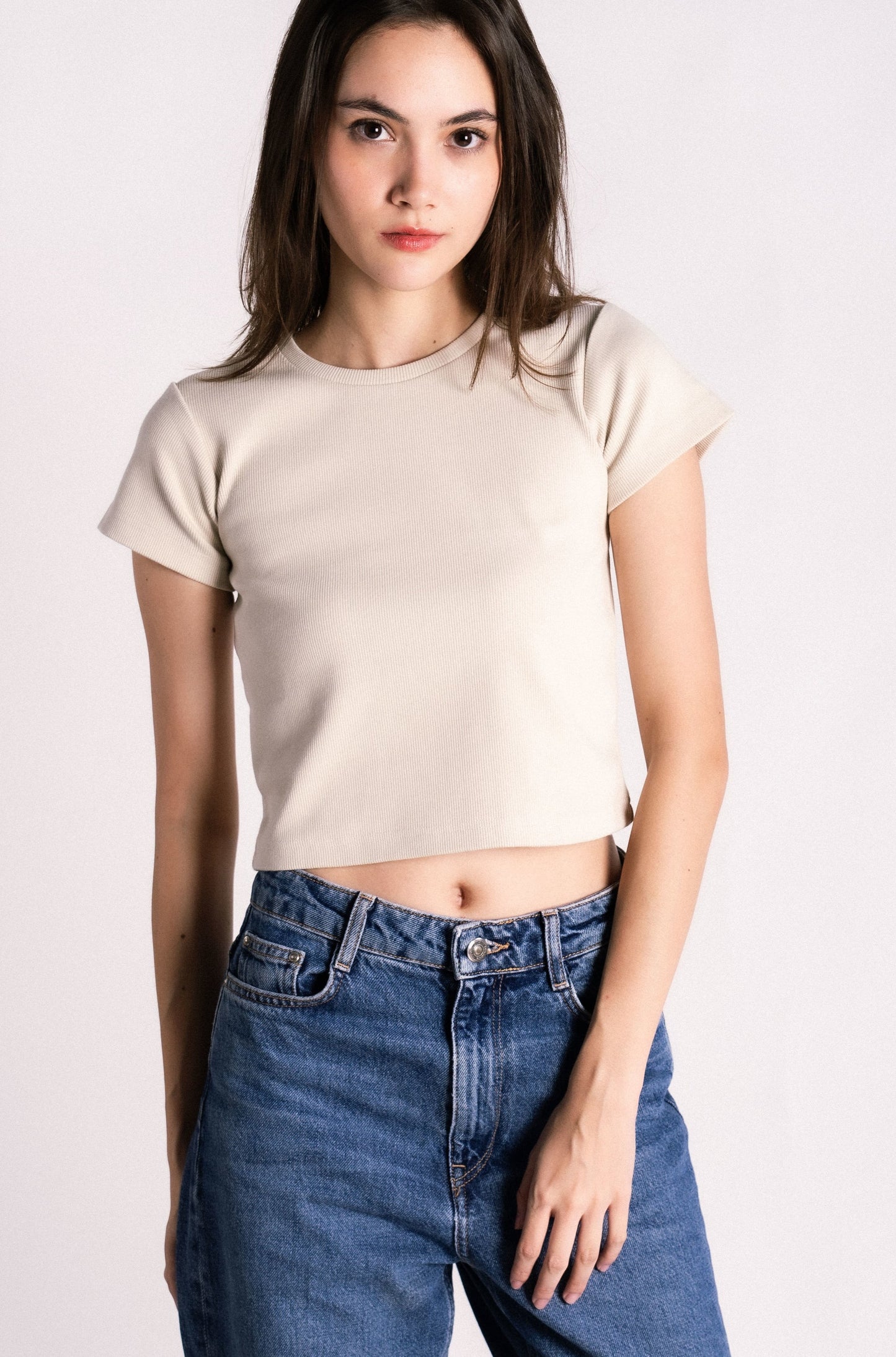 thick ribbed cap sleeve t-shirt baby tee tan beige nude