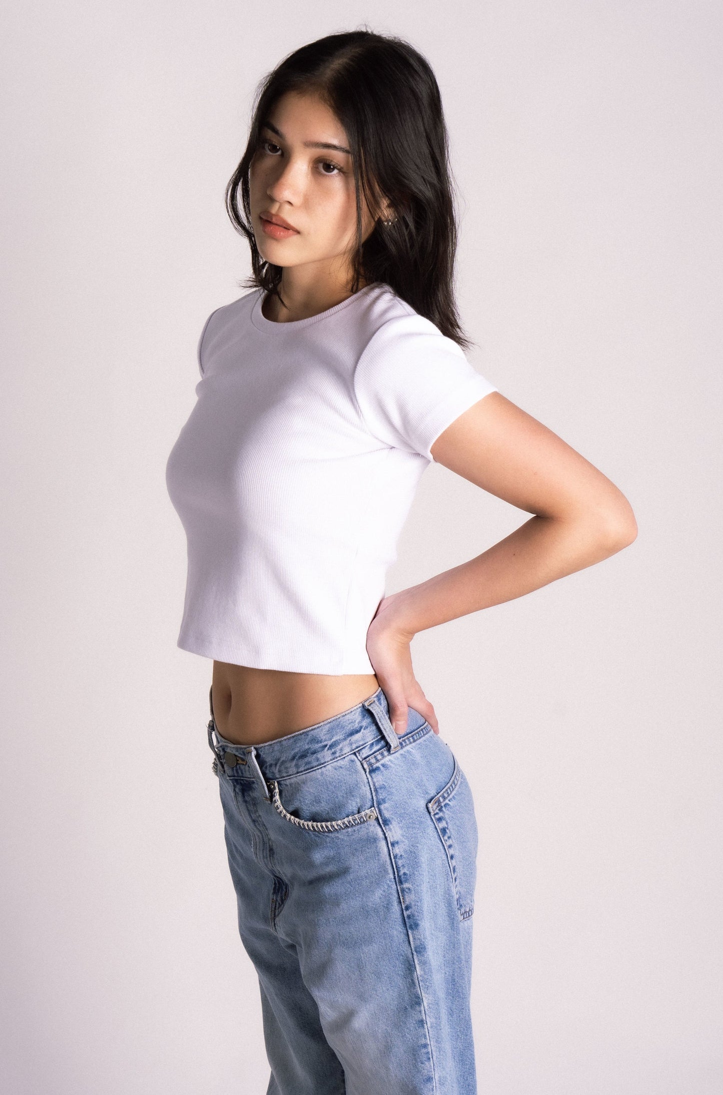 thick ribbed cap sleeve t-shirt baby tee white