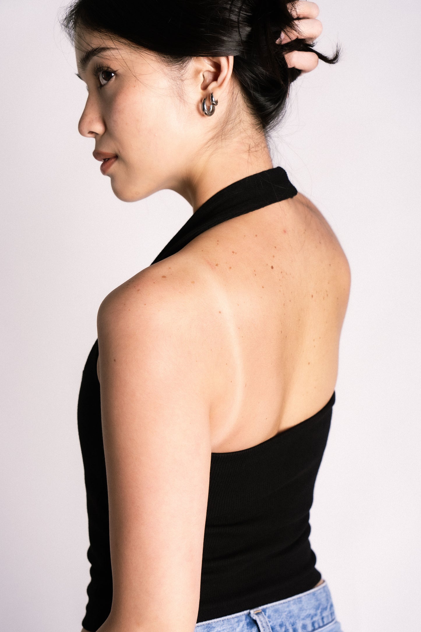 double lined bust lining thick ribbed halter backless tank top black