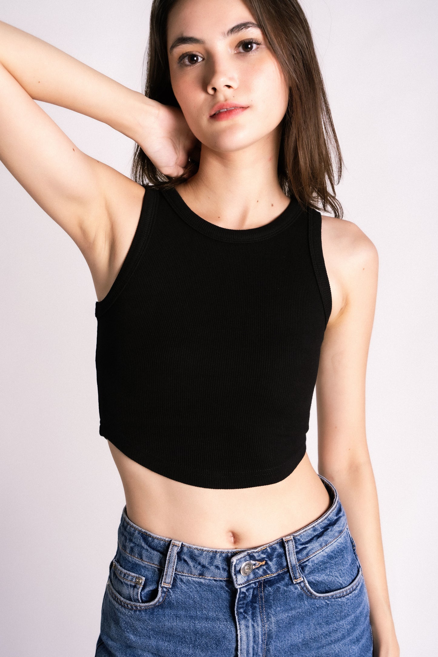 Thick ribbed high neck swing tank black