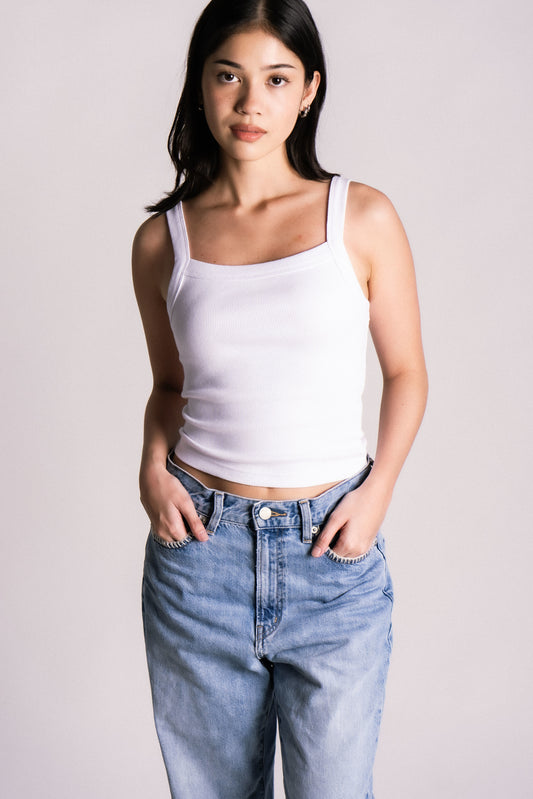 thick ribbed scoop tank top white