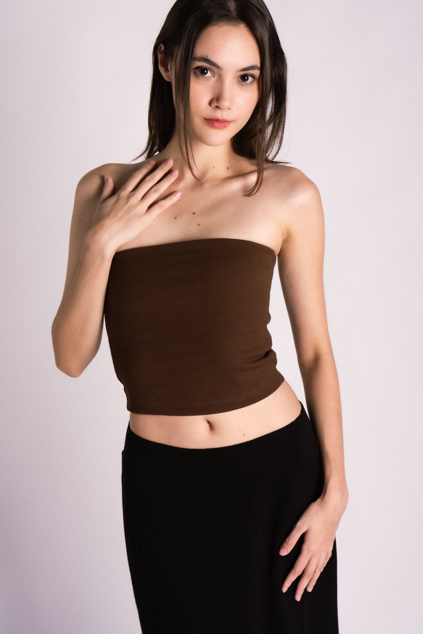 double lined ribbed boob tube top brown