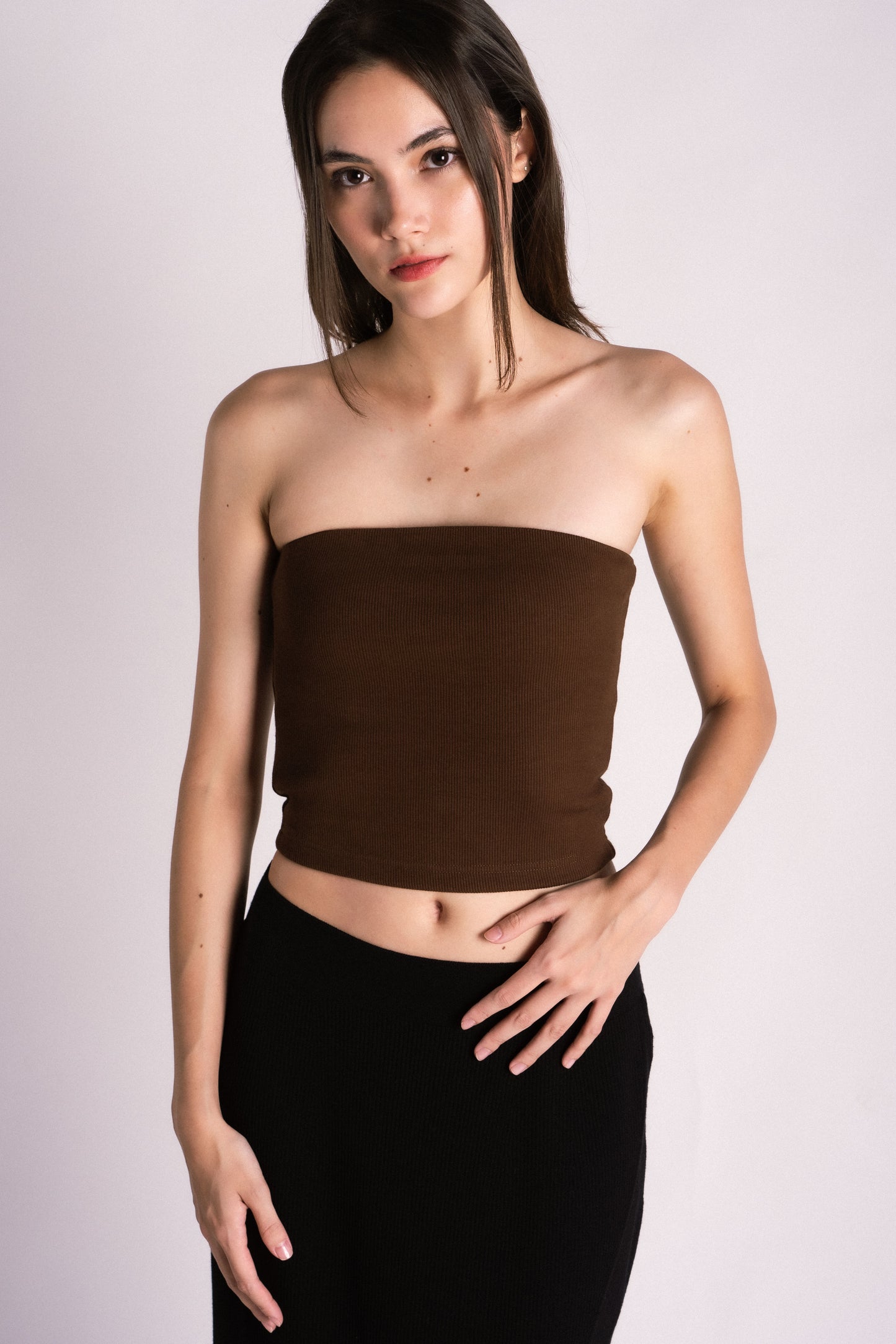 double lined ribbed boob tube top brown
