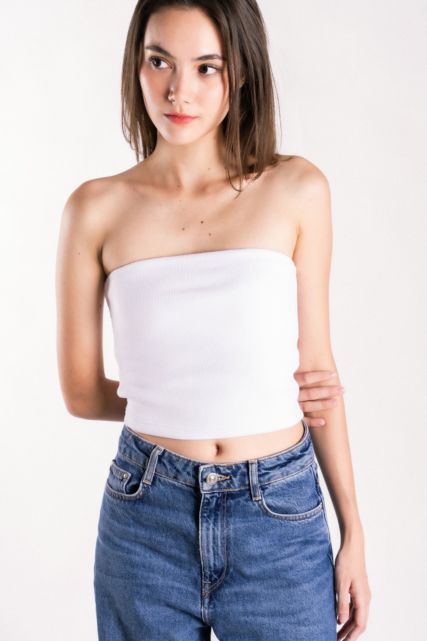 double lined ribbed boob tube top white