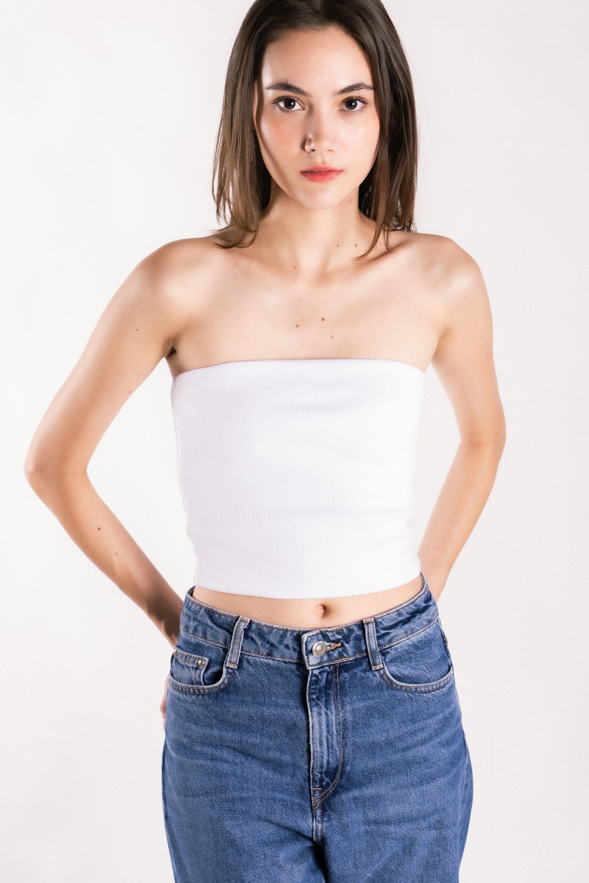 double lined ribbed boob tube top white