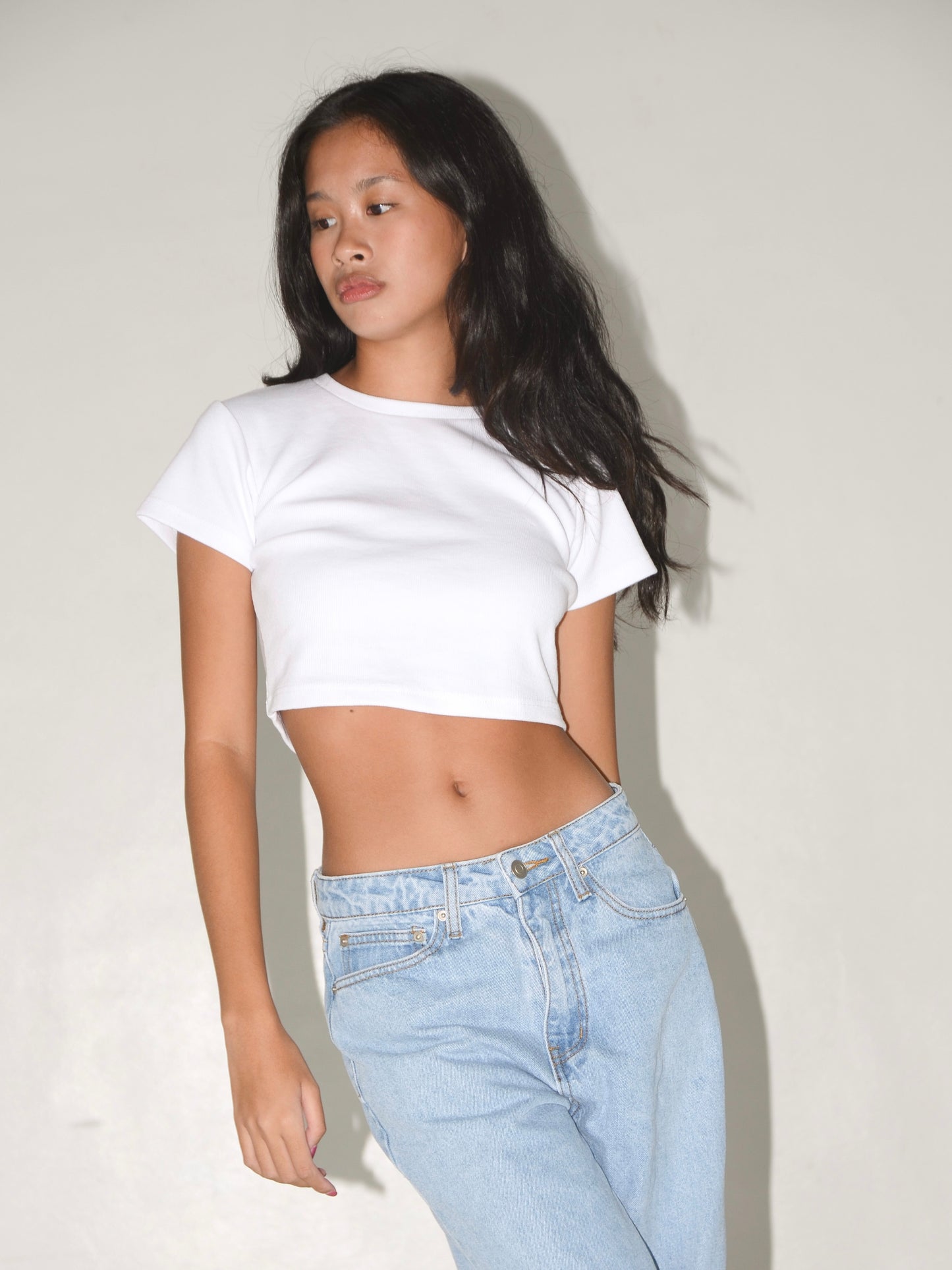 Thick ribbed crop t-shirt baby tee white