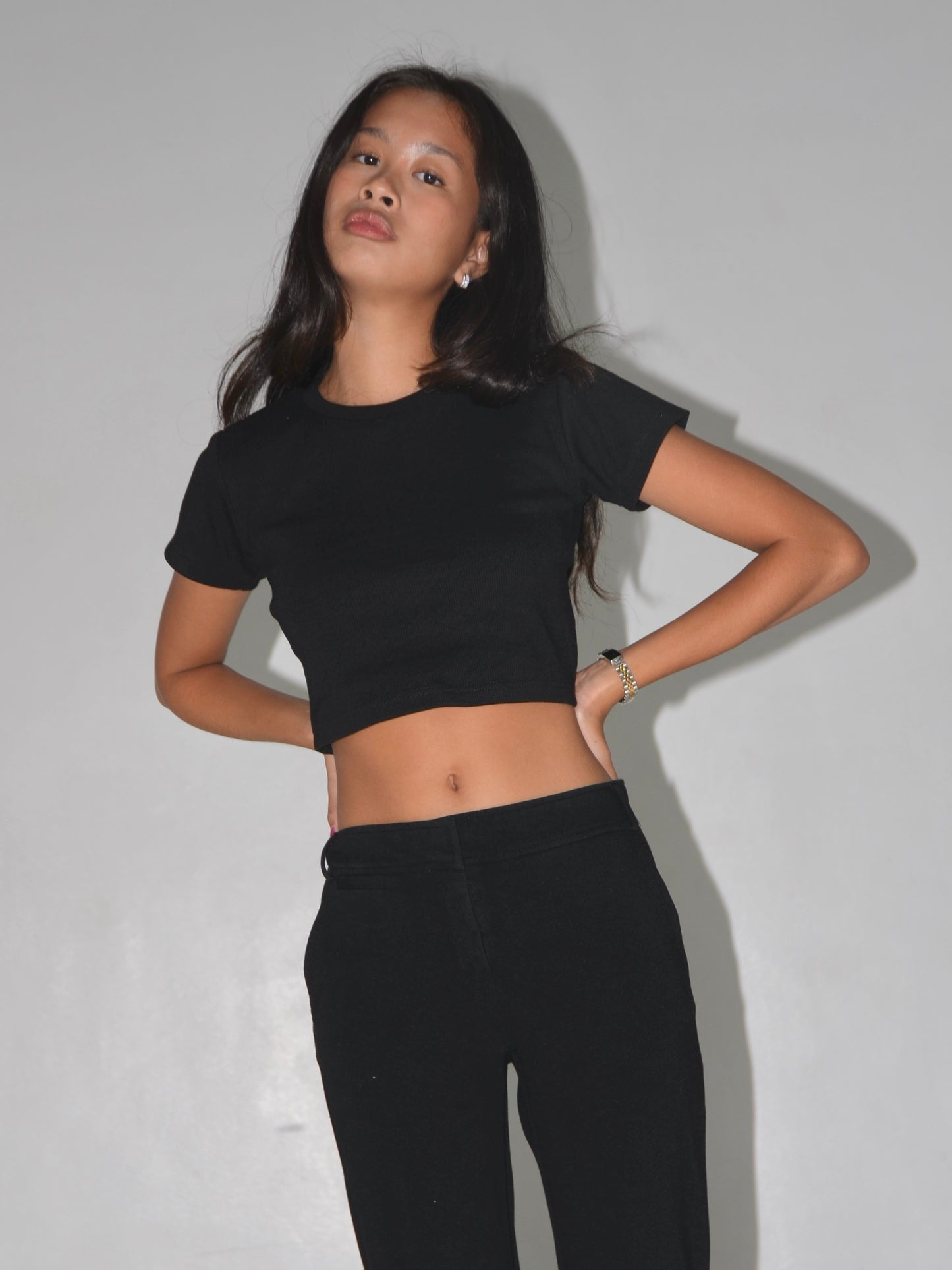 Thick ribbed crop t-shirt baby tee black